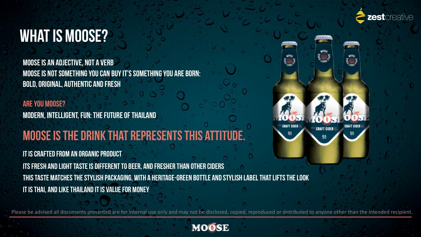 What is Moose brand attitude slide with bottle visuals